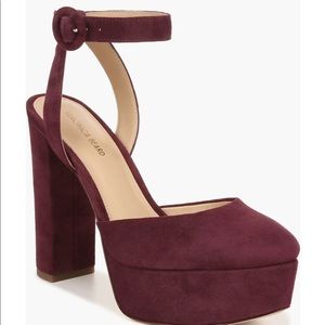 NWT Veronica Beard - Magda Ankle Strap Platform Pump (color Merlot)